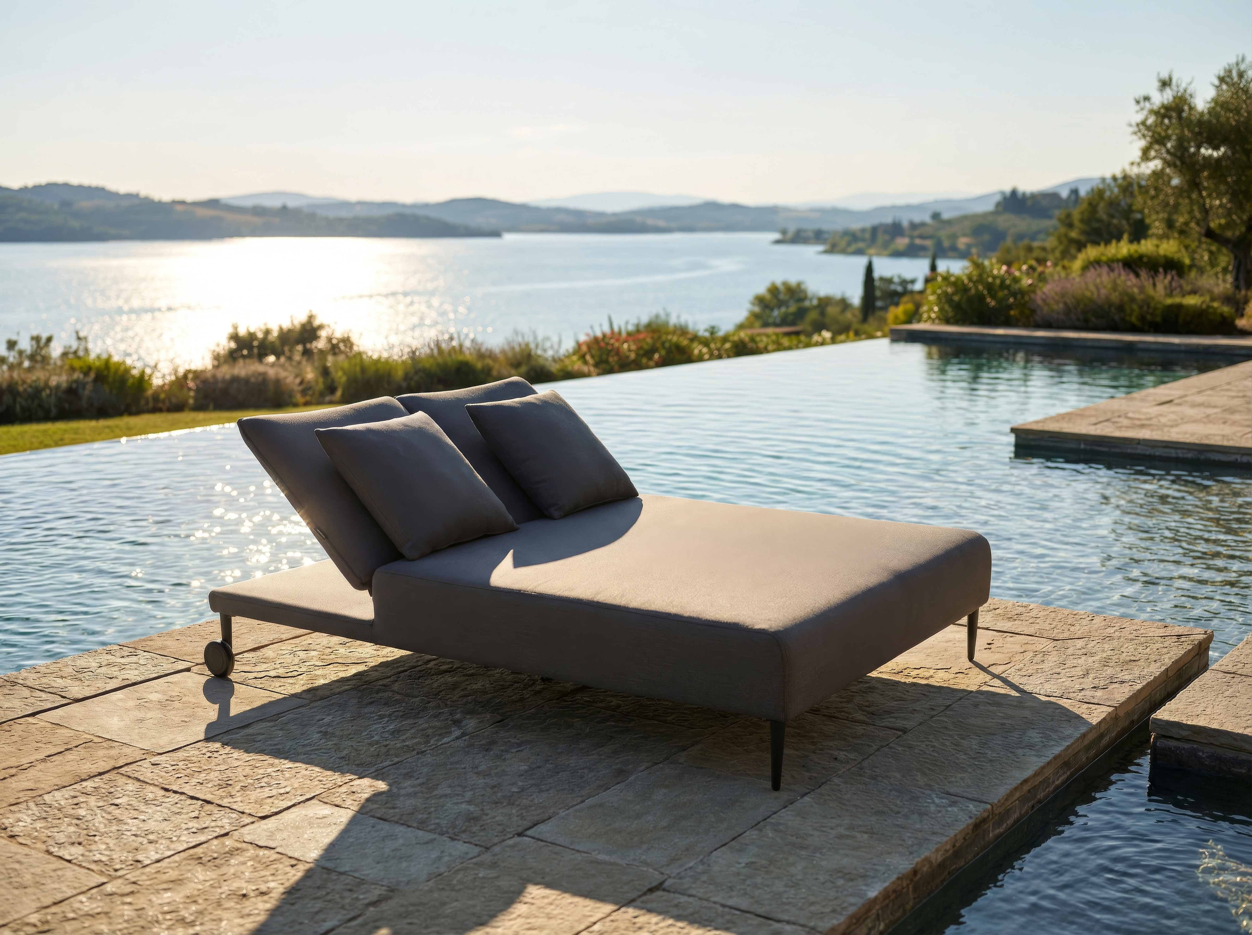 Doppelliege Saint Tropez anthrazit MIT ROLLEN